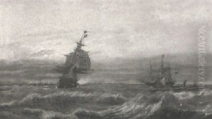Shipping And Fishing Vessels At Sunset by John Wilson Carmichael