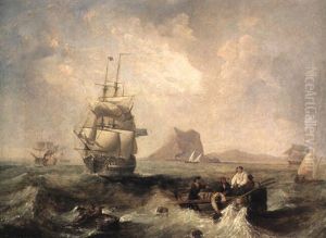 Naval And Fishing Vessels Off A Coast by John Wilson Carmichael
