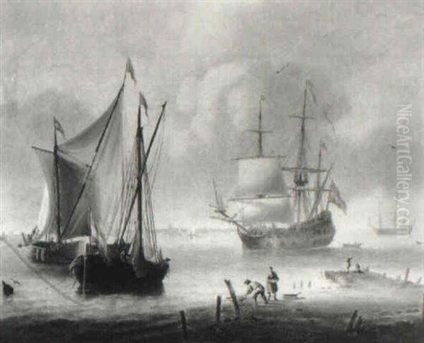 A Two-decked Man O'war Anchored Off The Dutch Coast - view 1