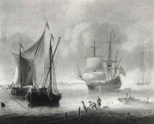 A Two-decked Man O'war Anchored Off The Dutch Coast A Two-decked Man O'war Anchored Off The Dutch Coast