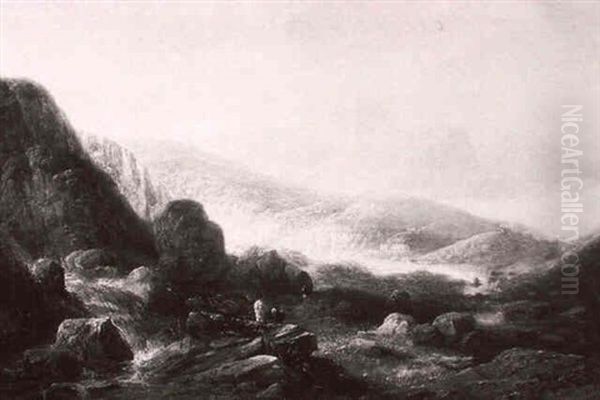 Figures On A Path In A Mountainous Landscape - view 1