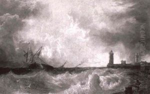 Figures Beaching Stricken Brig During Storm