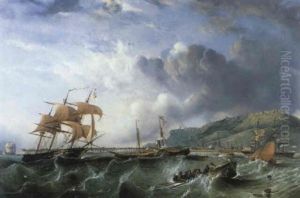 The Construction Of The Harbour Bar At Portland Bill, Dorset by John Wilson Carmichael