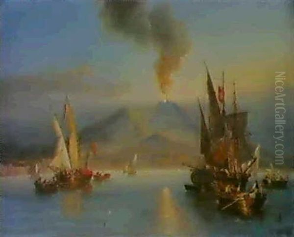 The Bay Of Naples With Vesuvius Erupting - view 1