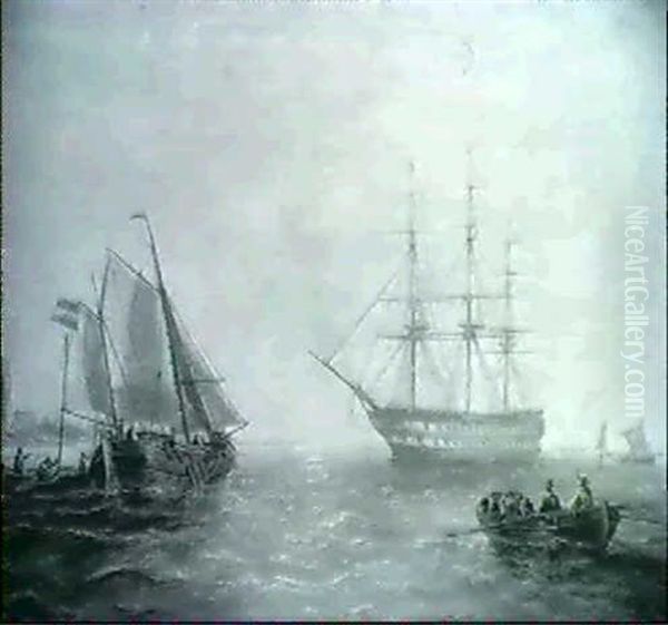 A Sailing Barge And A Ship Fo The Line Off A Dutch Lighthouse - view 1