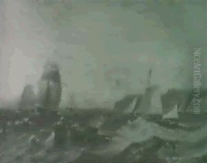 Marine Mit Schonem, Fischkuttern, Ruderbooten Und           Zweimastbrigg In Bewegter See Vor Der Englischen Kuste
