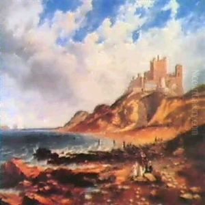 Ladies Bathing On The Beach Below Bamburgh Castle by John Wilson Carmichael