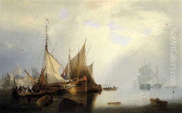 Ships At Anchor, A Town Beyond - view 1