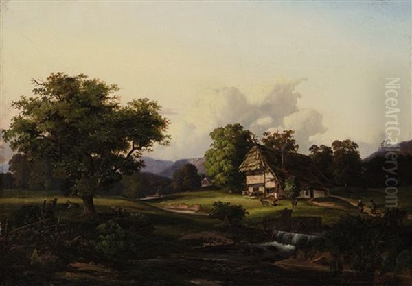 Landschaft Mit Bauernhof Und Weidendem Vieh - view 1