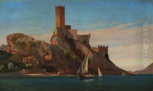 View Of Lake Garda With The Medieval Castle Castello Scaligero At Malcesine View Of Lake Garda With The Medieval Castle Castello Scaligero At Malcesine