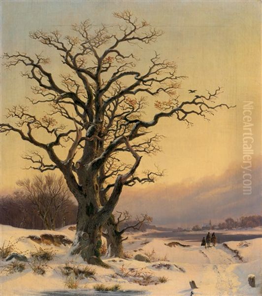 Winterlandschaft An Der Elbe Mit Drei Reitern - view 1
