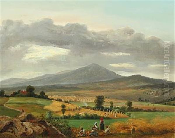 Mountainscape With People Harvesting - view 1