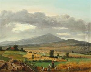 Mountainscape With People Harvesting by Johann Hermann Carmiencke