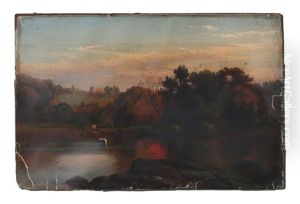 Hudson River Scene With Cows Watering by Johann Hermann Carmiencke