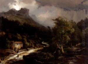 European Landscape With Mill And Stream by Johann Hermann Carmiencke