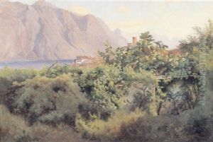 Bjerglandskab Med So by Johann Hermann Carmiencke