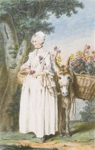 A Milkmaid And A Donkey Carrying Two Large Baskets Of Flowers In A Wood