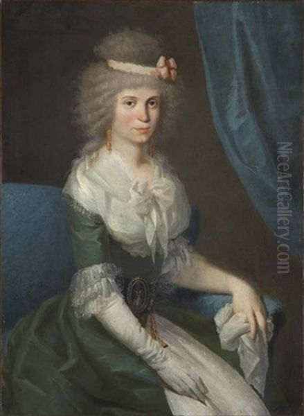 Retrato Sedente De Una Dama Con Un Traje Verde Con Encajes En Cuello Y Mangas - view 1
