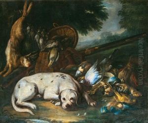 Jagdstilleben Mit Beute Und Hund by Baldassare De Caro
