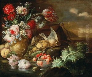 A Pair Of Fruit And Flower Still Lifes by Baldassare De Caro