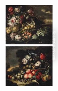 Fruit And Flowers With A Snake And Sparrows In A Landscape; And Fruit And Flowers With Game On A Shore