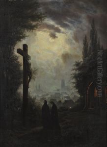 The Crucifix By Moonlight by Gustave Amberger