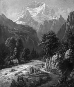 Gebirgslandschaft. by Gustave Amberger