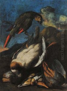 Natura Morta Con Anatre E Pappagalli by Baldassare De Caro