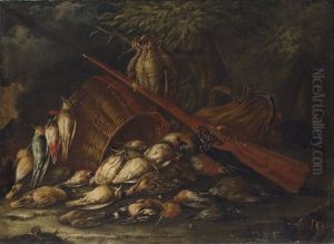 Still Life With Dowitcher, Hoopoe, Woodpecker, Yellowhammer And Other Game Birds by Baldassare De Caro