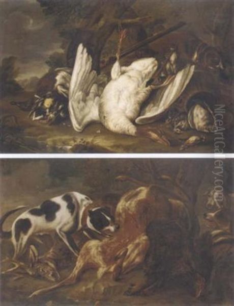 A Dead Goose, Duck, And Other Birds In A Wooded Clearing, With A Dog And A Musket - view 1
