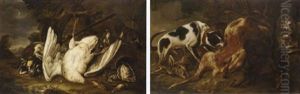 A Dead Goose, Duck And Other Birds In A Wooded Clearing, With A Dog And A Musket A Dead Goose, Duck And Other Birds In A Wooded Clearing, With A Dog And A Musket