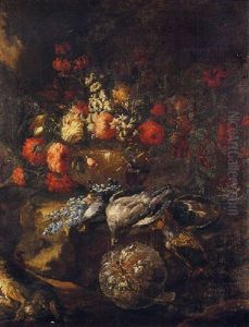 Nature Morte Au Lievre Et Bouquet De Fleurs