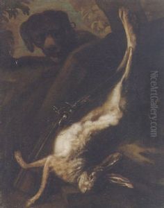 A Still Life Of A Hound With A Dead Hare And A Shotgun In A Landscape