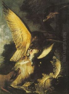 An Eagle Devouring Its Prey In A Landscape by Baldassare De Caro