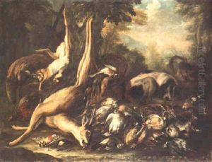 Spaniel Sleeping Amid An Extensive Huntsman's Catch by Baldassare De Caro
