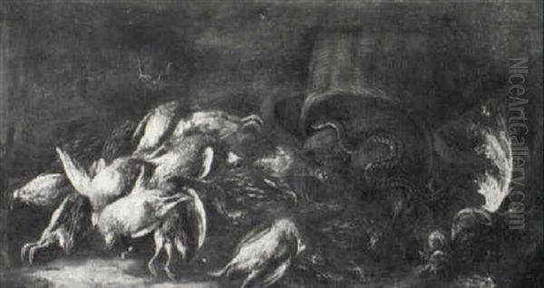 Still Life With Serpent, Snail, Frog And Fowl In Basket - view 1