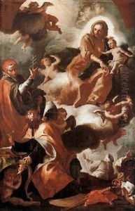 La Madonna E Il Bimbo In Gloria Col Piscono Gli Eretici Alla Presenza Di San Lorenzo Giustiniani E Altro Santo La Madonna E Il Bimbo In Gloria Col Piscono Gli Eretici Alla Presenza Di San Lorenzo Giustiniani E Altro Santo