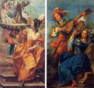 Una Dama Ed Un Gentiluomo In Conversazione Intorno Ad Una Fontana