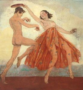 Couple De Danseurs Aux Tambourins Et Aux Cymables