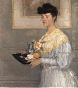Ung Dame Med Serveringsbakke Ung Dame Med Serveringsbakke