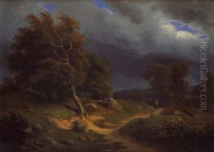 Landschaft Mit Eichenbaumen Bei Heranziehendem Wetter by Koenigen von Sachsen Carola