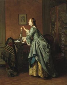 Jeune Fille Cachetant Une Lettre - Sealing The Loveletter by Jean Carolus