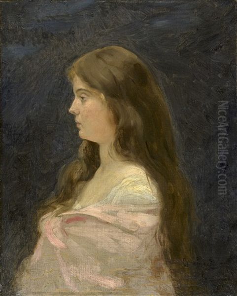 Portrait Eines Madchen Im Weisen Kleid Mit Rosa Umhang - view 1