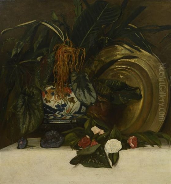 Nature Morte A La Dinanderie, Vase En Imari Et Jete De Roses - view 1