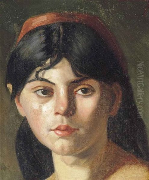 Portrait Of A Girl, Shoulder Length, With A Red Headband - view 1