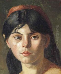 Portrait Of A Girl, Shoulder Length, With A Red Headband