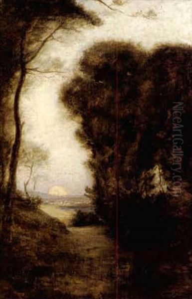A River Landscape With A Setting Sun - view 1