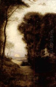 A River Landscape With A Setting Sun by Charles Emile Auguste Carolus-Duran