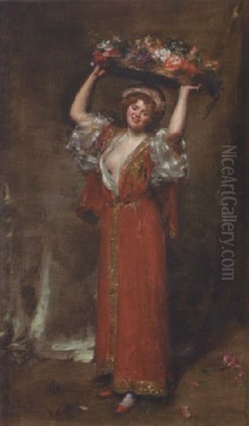 Jeune Femme Au Panier De Fleurs - view 1