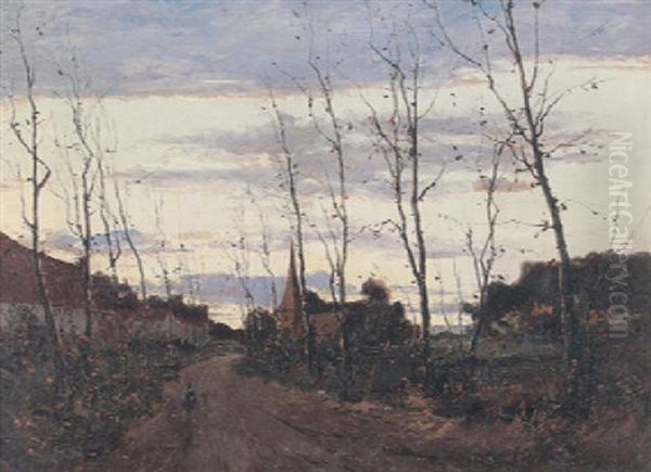 A Winter Landscape With A Figure On A Path Through A Village - view 1